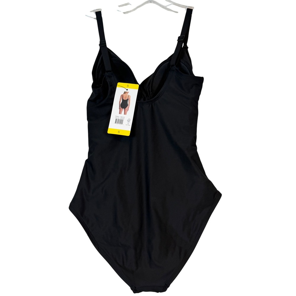 DKNY Womens Black Ruched One Piece Swimsuit Wrap Front V-Neck •S• Resortwear - Picture 1 of 7